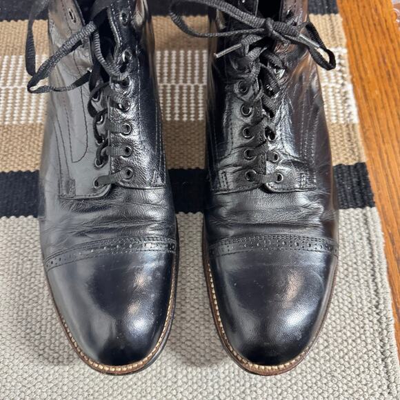 Stacy Adams Boot Men 11D Madison Boot High Top Biscuit Toe Black Leather Classic - Picture 2 of 11